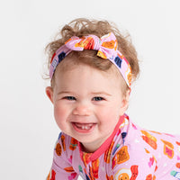 Baby Kids Bamboo Pajamas — Love at First Bite - Pink - Headwrap — Image 1
