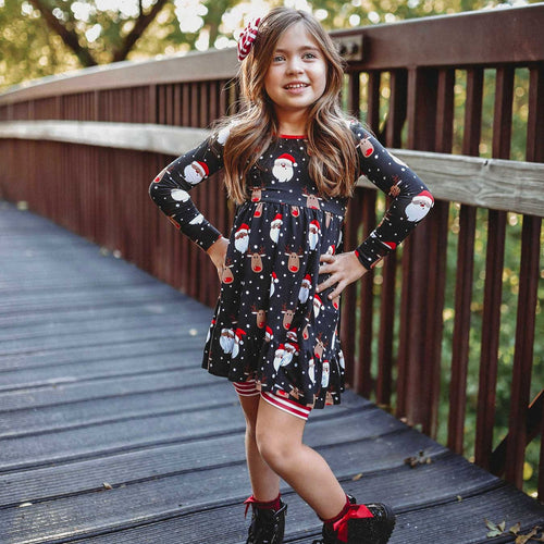 Baby Kids Bamboo Pajamas — Snow Ho Ho Girls Dress and Shorts Set — Image 7