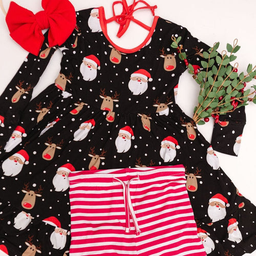 Baby Kids Bamboo Pajamas — Snow Ho Ho Girls Dress and Shorts Set — Image 16