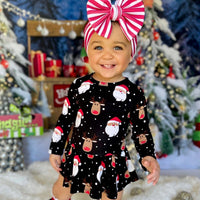 Baby Kids Bamboo Pajamas — Snow Ho Ho Ruffle Dress — Image 1