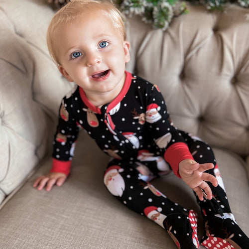 Baby Kids Bamboo Pajamas — Snow Ho Ho Footie — Image 11